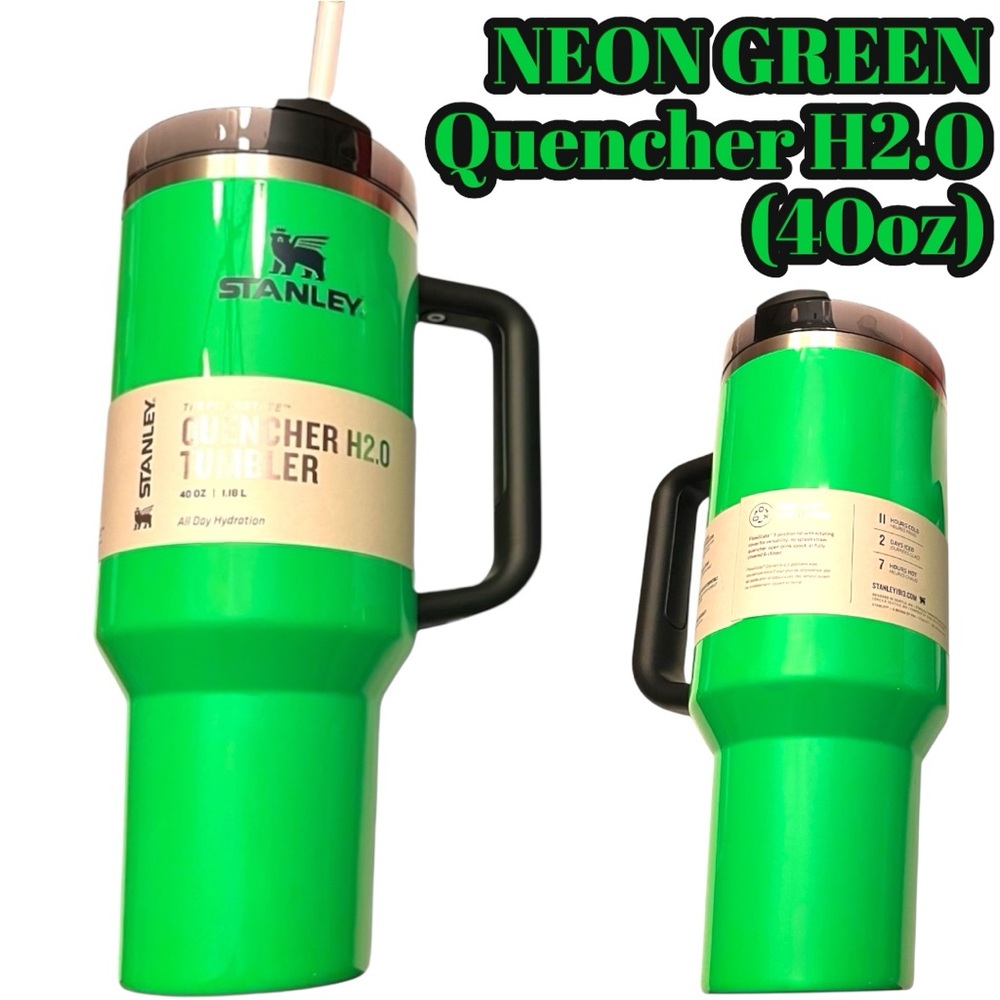 Stanley The Neon Quencher H2.O FlowState Tumbler - Neon Green 40oz Cup w/ Straw